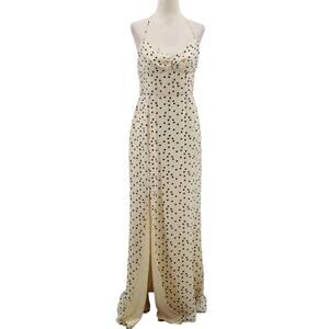 FAME AND PARTNERS sz 12 L The Carmela Cream Black Polka Dot Maxi Dress NWT B86